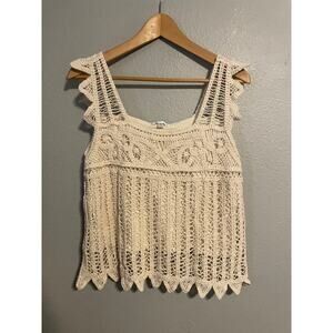 Design History Tank Top Womens Medium Beige Crochet Square Neck Lined Boho Beach